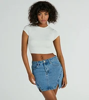 Playfully Perfect High Rise Slit Mini Denim Skirt