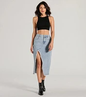 Cool Composure High-Rise Frayed Slit Denim Midi Skirt