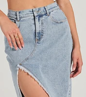 Cool Composure High-Rise Frayed Slit Denim Midi Skirt