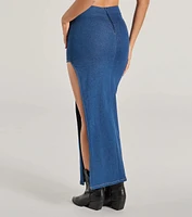 Trendy Match High Rise Slit Denim Maxi Skirt