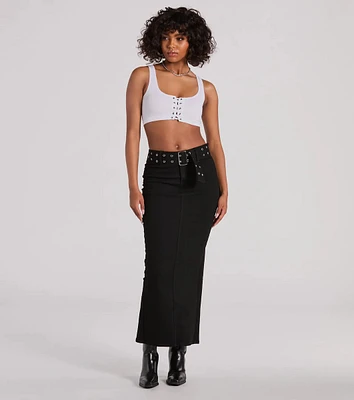 Exceptionally Cool High-Rise Belted Denim Maxi Skirt