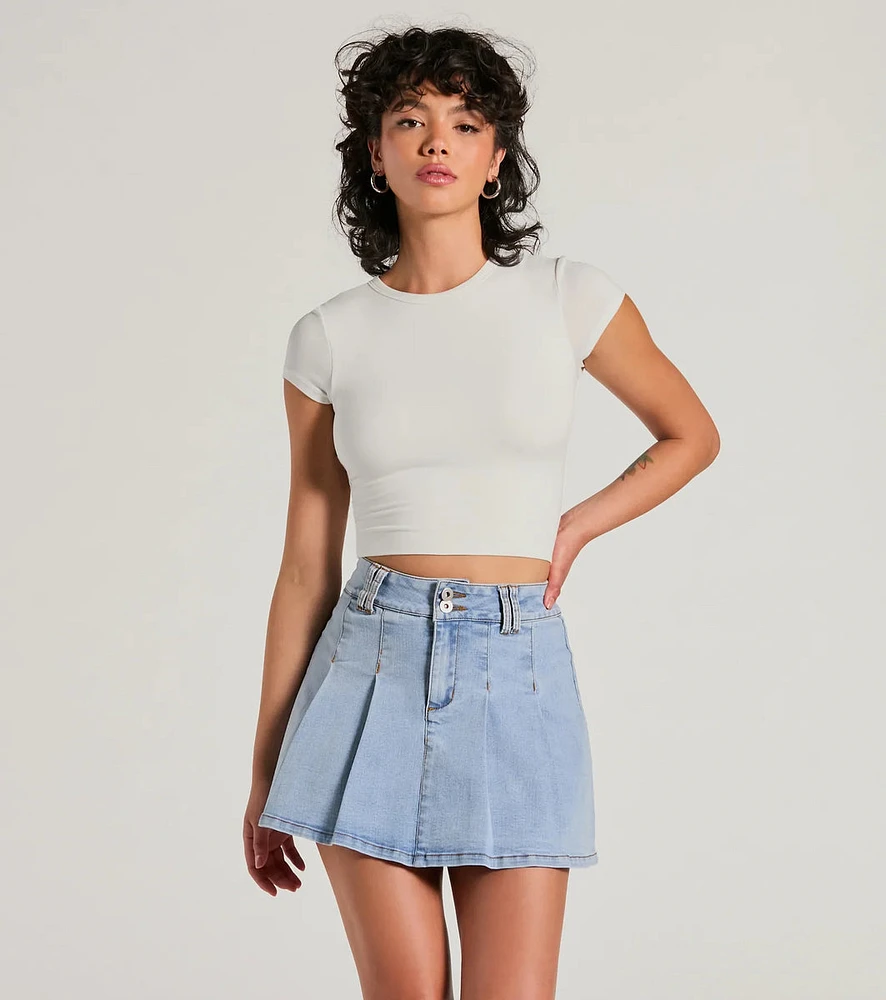 Exceptional Darling High-Rise Pleat Denim Mini Skirt