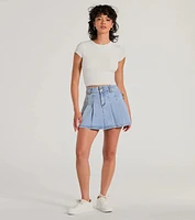 Exceptional Darling High-Rise Pleat Denim Mini Skirt