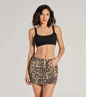 Pretty Purrfect Leopard Print Denim Mini Skirt