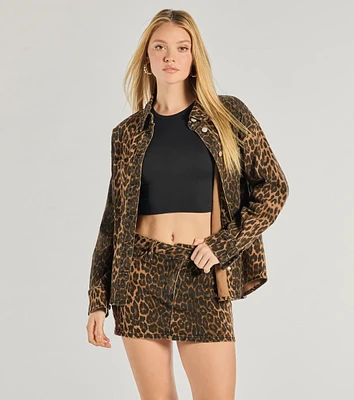 Feeling Fierce Leopard Print Denim Mini Skirt