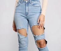 High Waist Trendy Cut Out Skinny Jeans