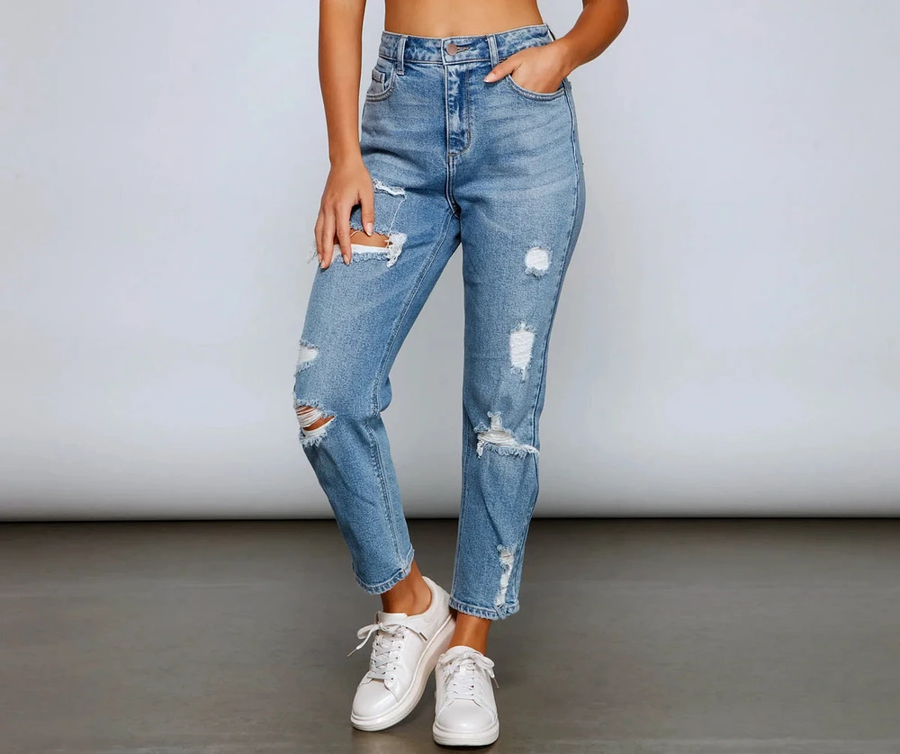 Chic Destruction High Rise Boyfriend Jeans