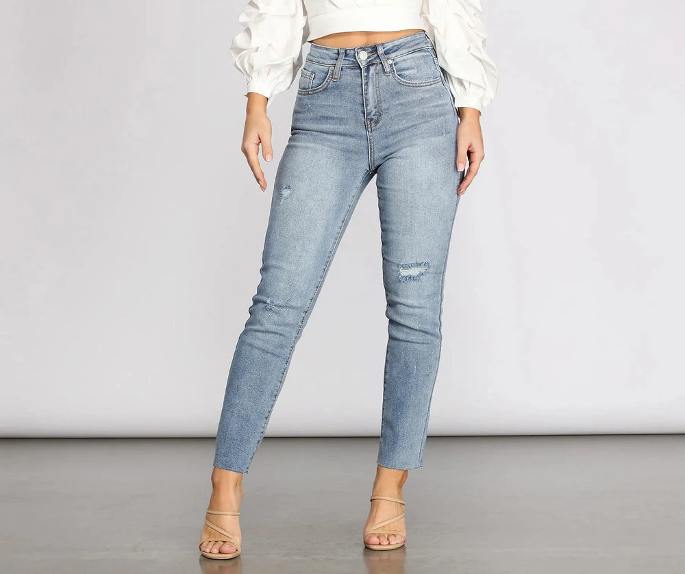 High Rise Destructed Denim Jeans