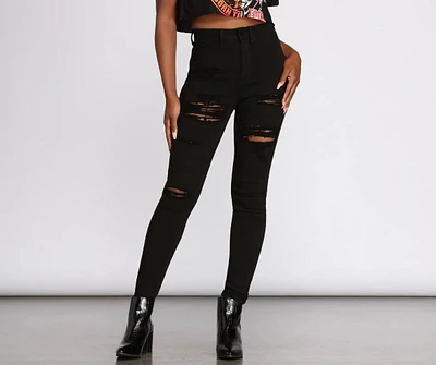 High Rise Super Destructed Skinny Jeans