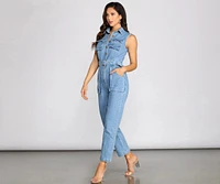 Just Being Me Utility Denim Jumpsuit