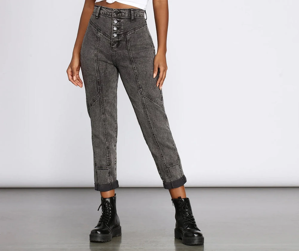 High Rise Button Front Mom Jeans