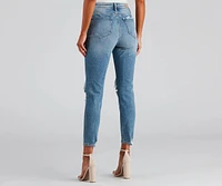 High-Rise Distressed Mom Skinny Jeans