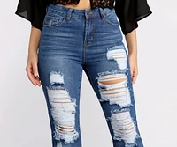 High Rise Super Destructed Straight Leg Jeans