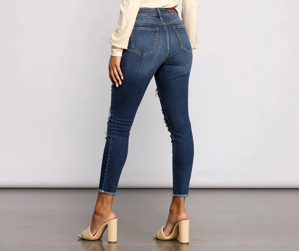 High Rise Destructed Skinny Jeans