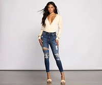 High Rise Destructed Skinny Jeans