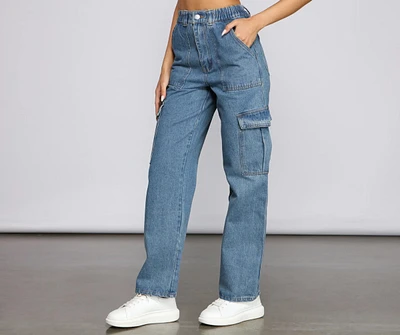 High-Rise Cargo Boyfriend Jeans