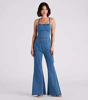 So Major Halter Lace-Up Denim Jumpsuit