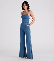 So Major Halter Lace-Up Denim Jumpsuit