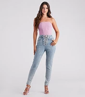 Glam Trendsetter Rhinestone Lace-up Skinny Jeans