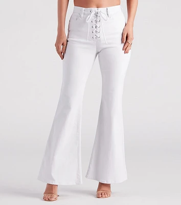 Bri High-Rise Lace-Up Flare Jeans By Windsor Denim