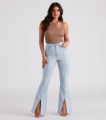 Bri High-Rise Split Hem Flare Jeans by Windsor Denim