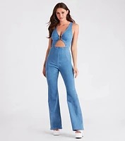 Retro Fab Flare-Leg Denim Jumpsuit