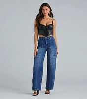 Trish Mid-Rise Cargo Wide-Leg Jeans By Windsor Denim