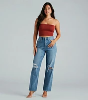 Perfect Pair High-Rise Destructed Straight-Leg Jeans