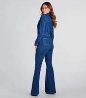 You've Got Flare Long Sleeve Denim Jumpsuit