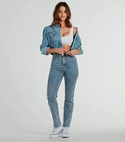 Glam Girlie Rhinestone High Waist Straight-Leg Jeans