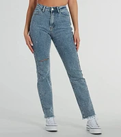 Glam Girlie Rhinestone High Waist Straight-Leg Jeans