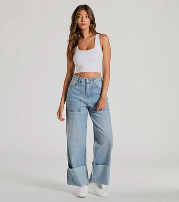 The Details High-Rise Wide-Leg Cuffed Denim Jeans