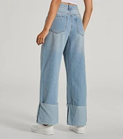 The Details High-Rise Wide-Leg Cuffed Denim Jeans