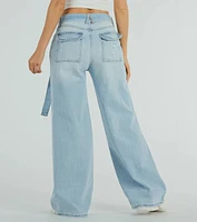 Cool Vibes High-Rise Belted Destructed Wide-Leg Jeans