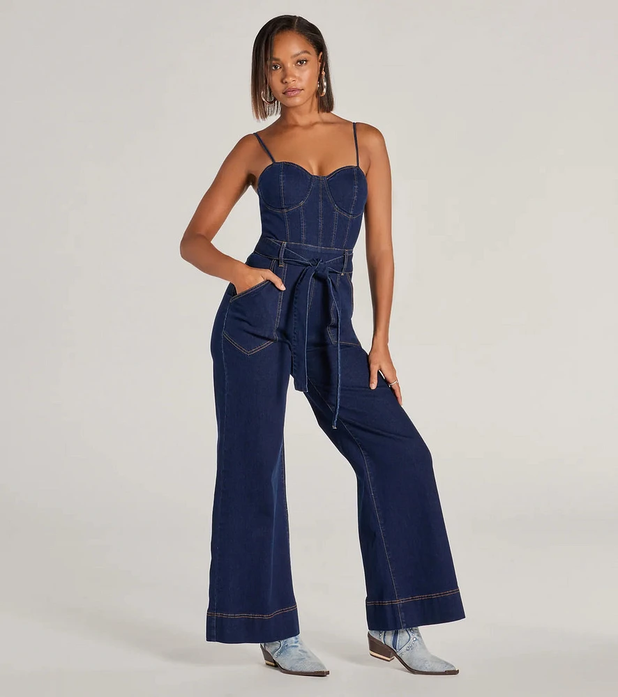 New Era Sweetheart Flare Denim Jumpsuit