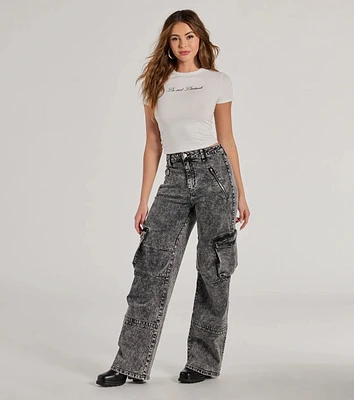 On-Trend High-Rise Cargo Acid Wash Jeans