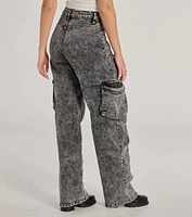 On-Trend High-Rise Cargo Acid Wash Jeans