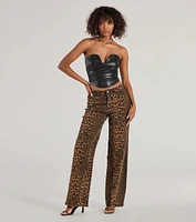 Fierce Aura Wide-Leg Leopard Print Denim Jeans