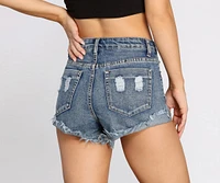 High Rise Destructed Cuffed Jean Shorts