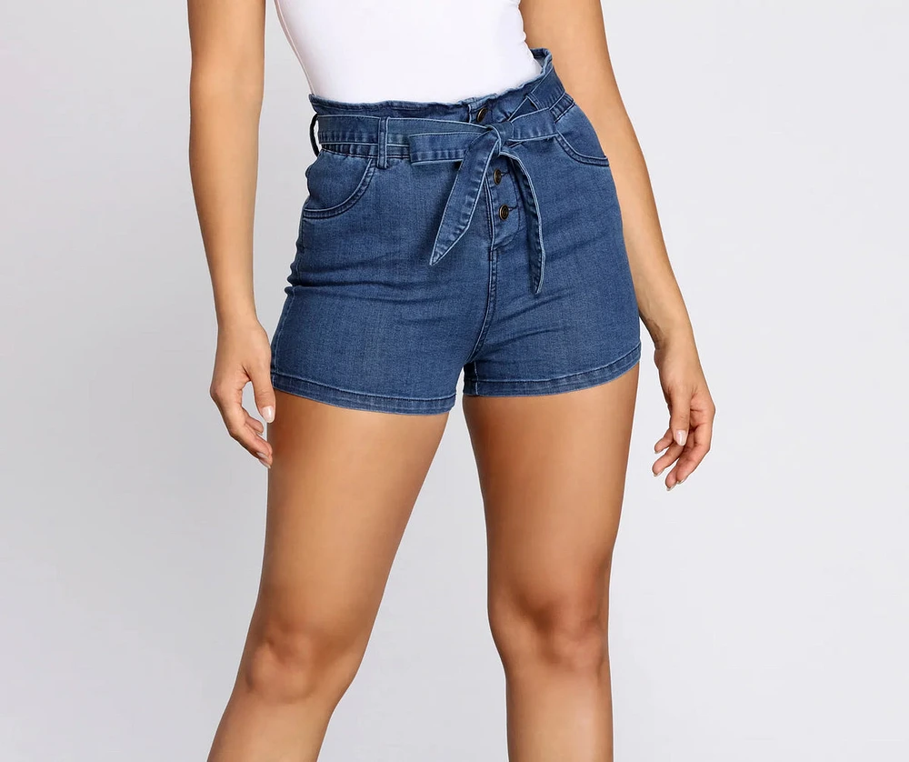 Paper Bag Tie Waist Denim Shorts