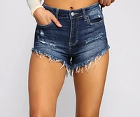 High-Rise Destructed Cutoff Denim Shorts