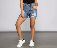 No Drama Destructed Denim Shorts