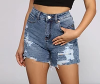 No Drama Destructed Denim Shorts