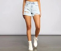 High-Rise Frayed Mom Shorts