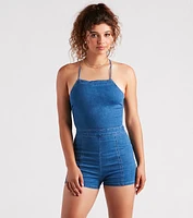 Playful Denim Lace-Up Romper