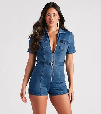 Style Check Utility Denim Romper