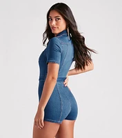 Style Check Utility Denim Romper