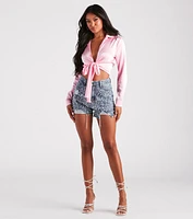 Gem Of The Sea Faux Pearl Denim Shorts