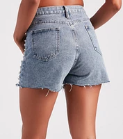 Gem Of The Sea Faux Pearl Denim Shorts