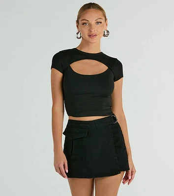 Trendsetting Era High-Rise Faux Wrap Cargo Denim Skort